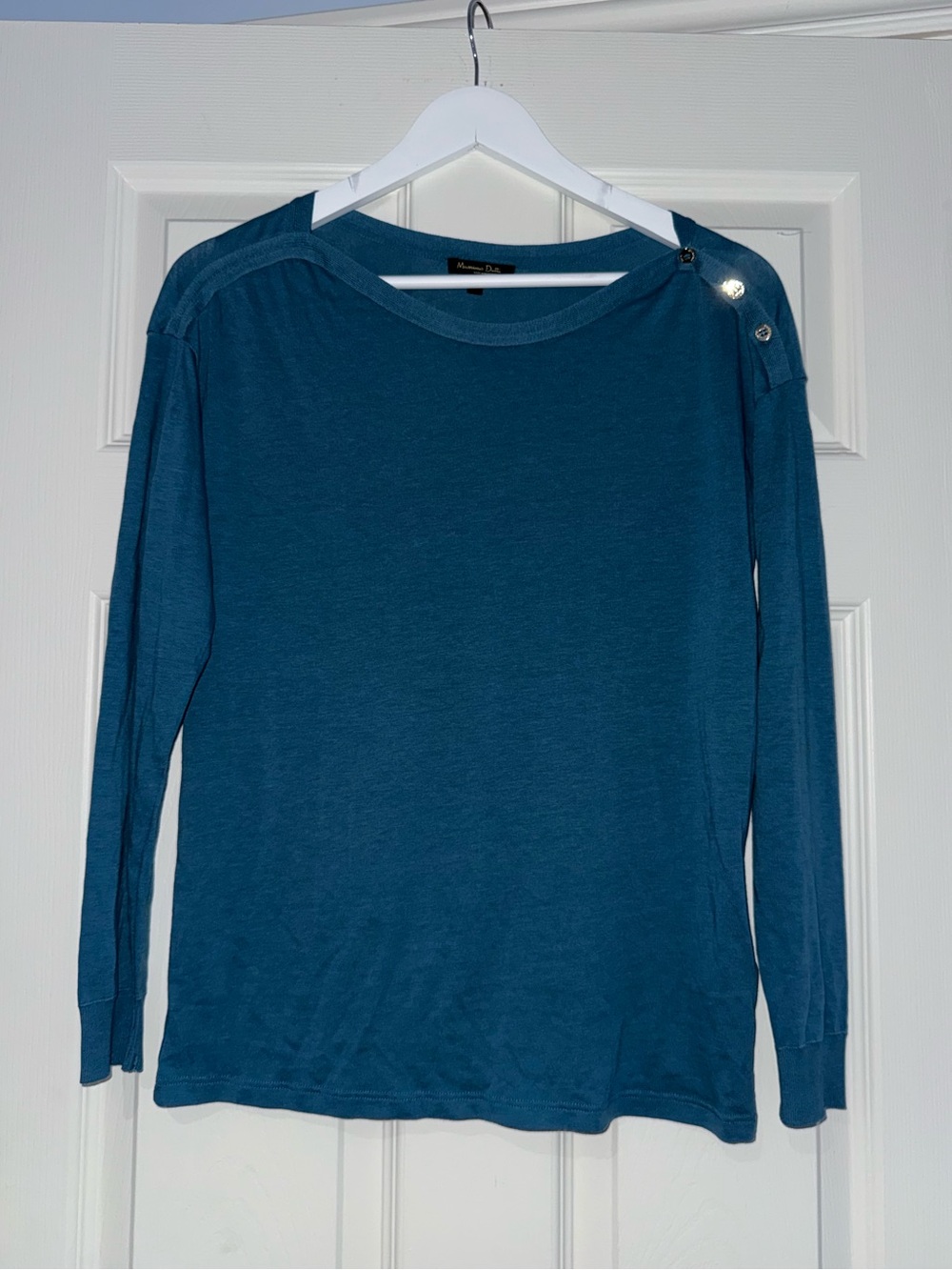 Massimo Dutti Teal Long-Sleeve 3 Button-Shoulder Top